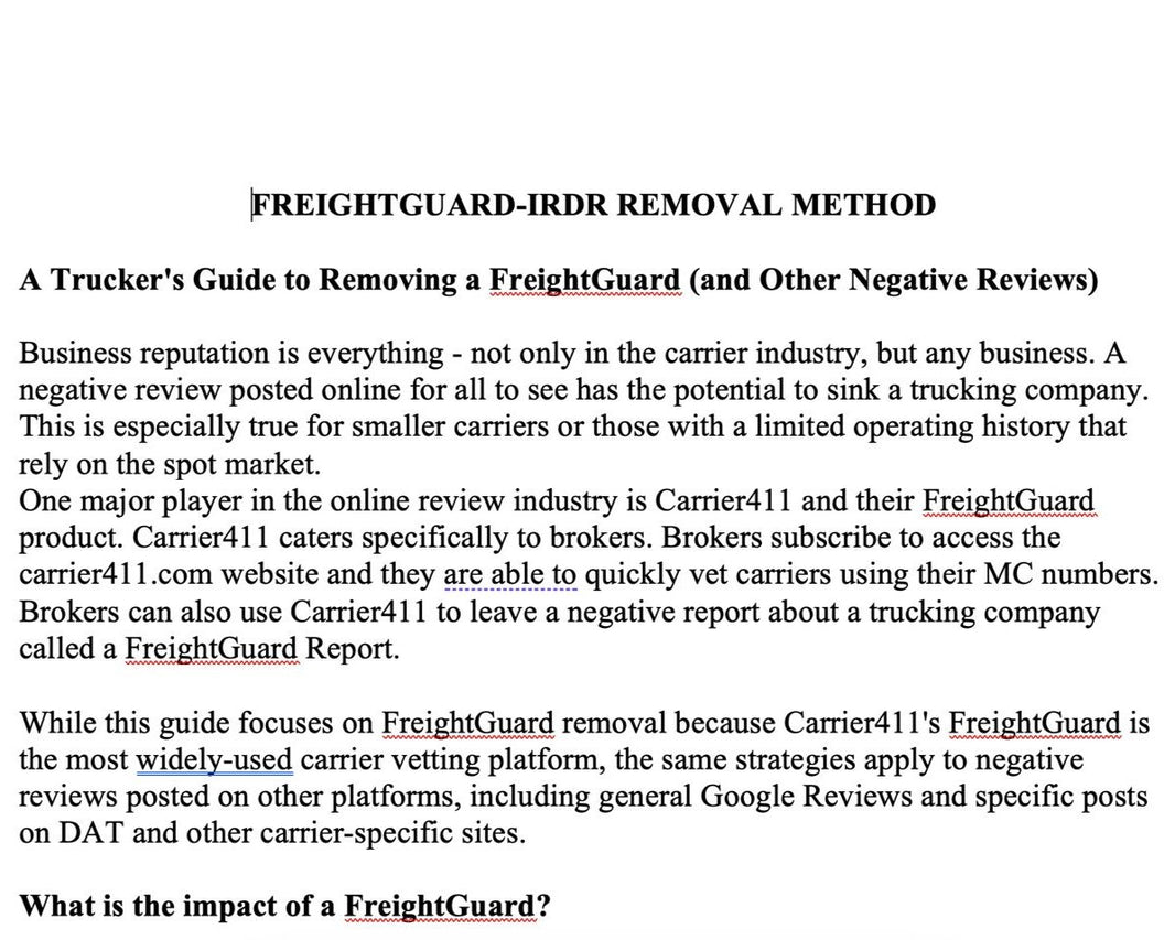 Truck Documents and Courses - How To Remove A Freightguard Report